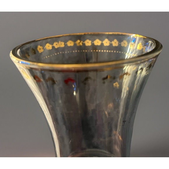 Anthropology Gilded Journey Floral Glass café Vase Gold Rim Bonjour Pitcher Boho - Picture 5 of 9